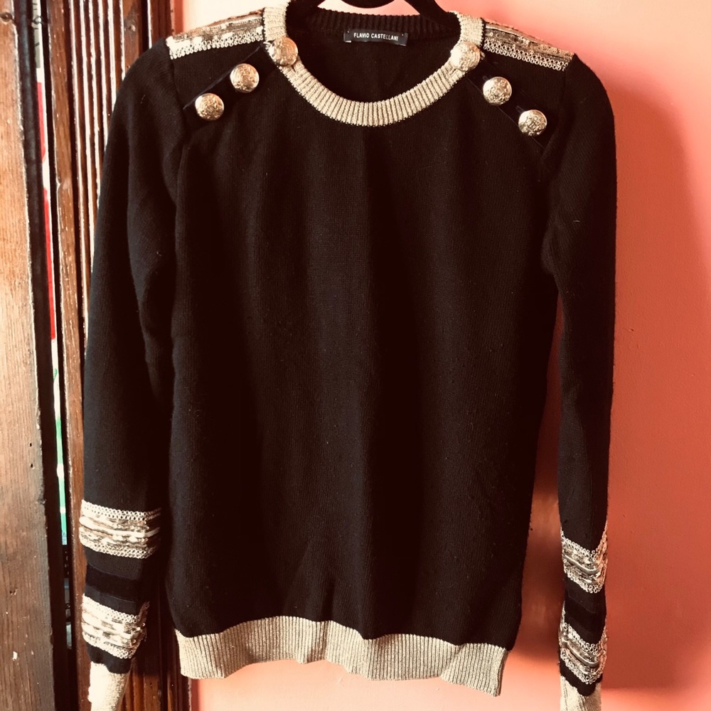 Flavio Castellani black sweater with gold trim